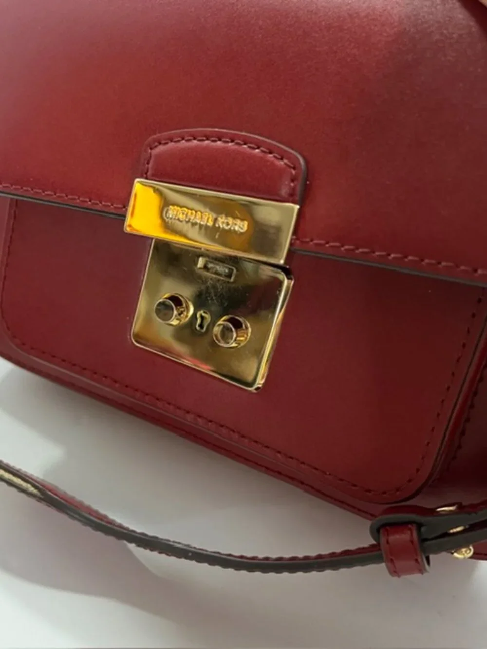 Michael Kors Leather Sloan Editor Large Shoulder Bag Dark Cherry 2 Straps